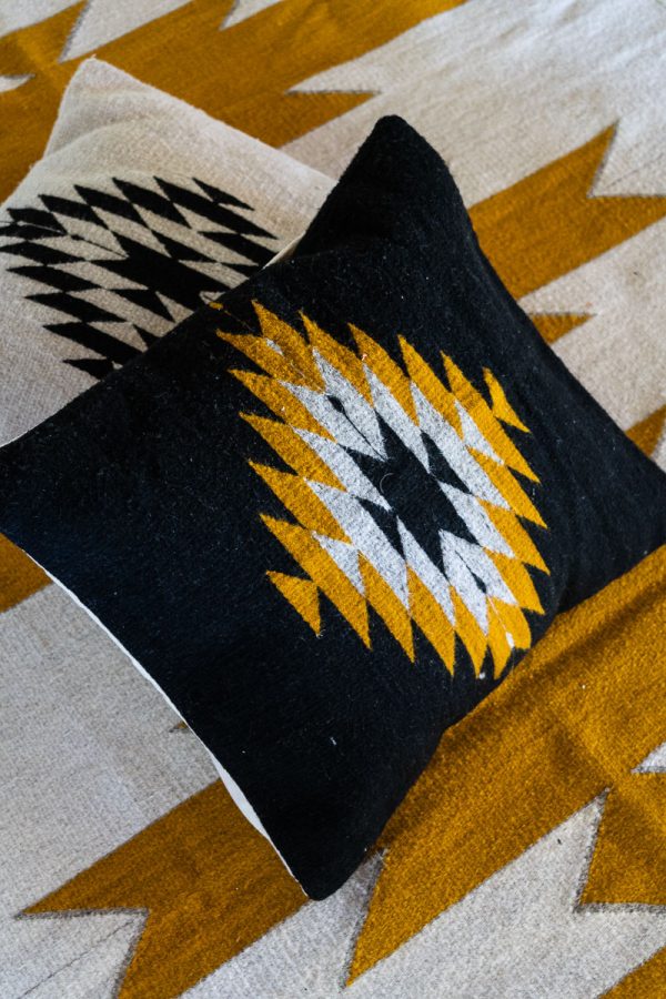 Zapotec Diamond Handmade Cushion | Noir + Ochre