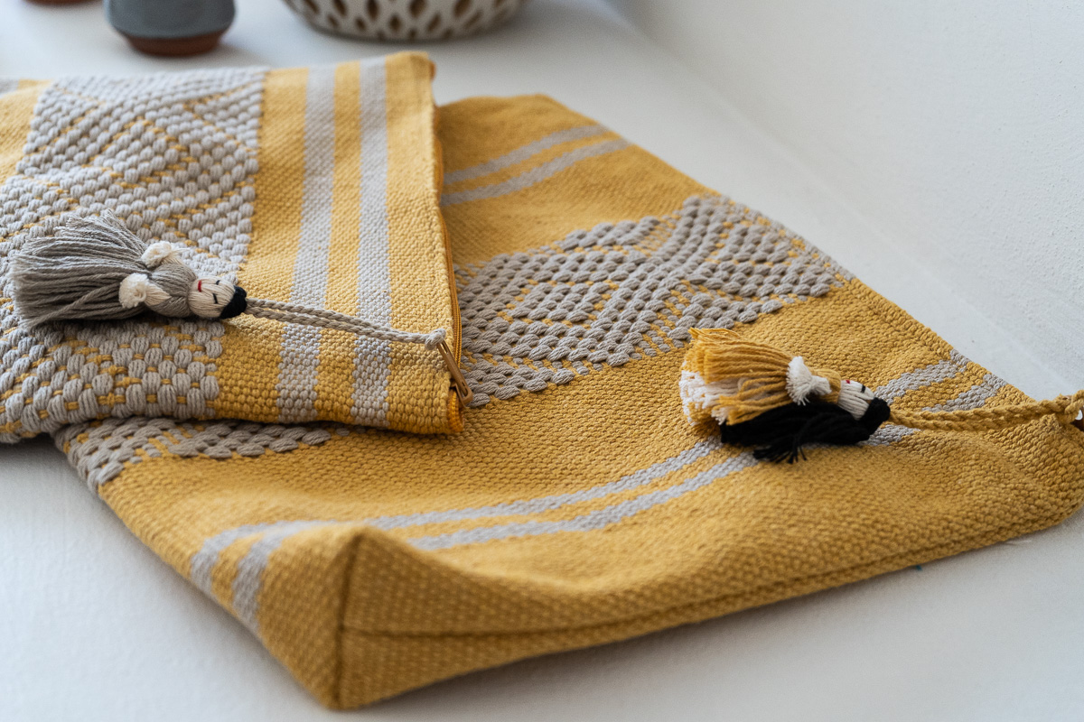 Handwoven Mexican textile bag | Ochre + Taupe
