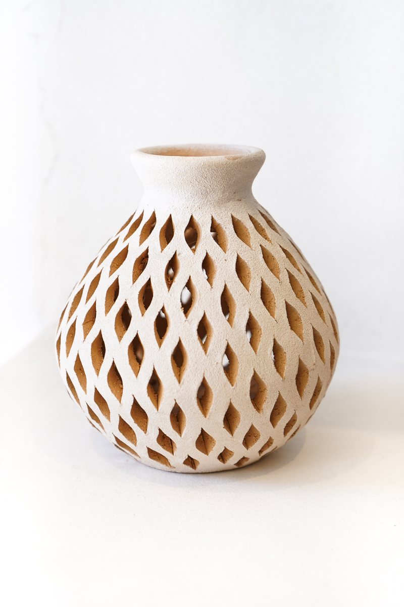 Mexican White Clay Open Mouth Vase | Small