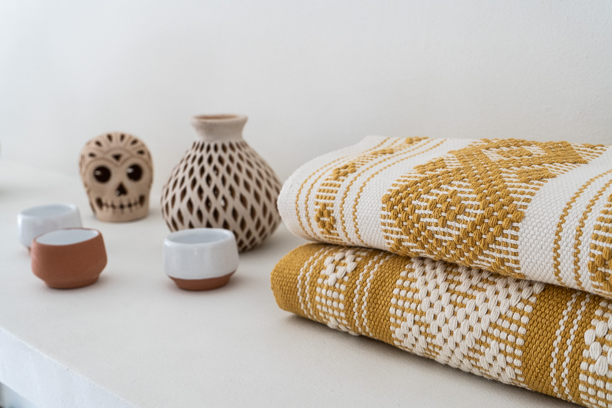 Diamante Cotton Mexican Table Runners | Ochre + Natural