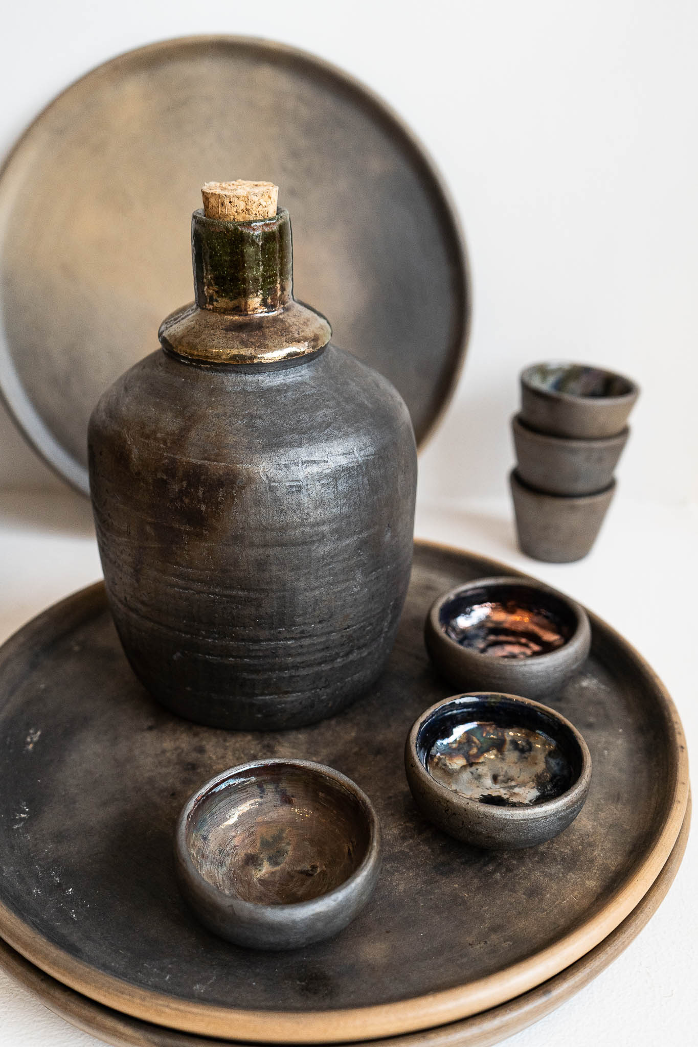 Mexican Black Clay Mezcal Cup Set | Holographic Glassed Finish