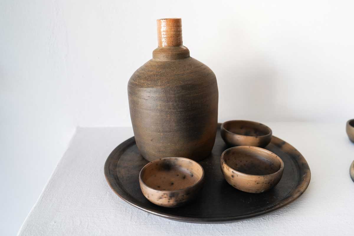 Mexican Black Clay Mezcal Drinking Set | Natural Coffee Stain