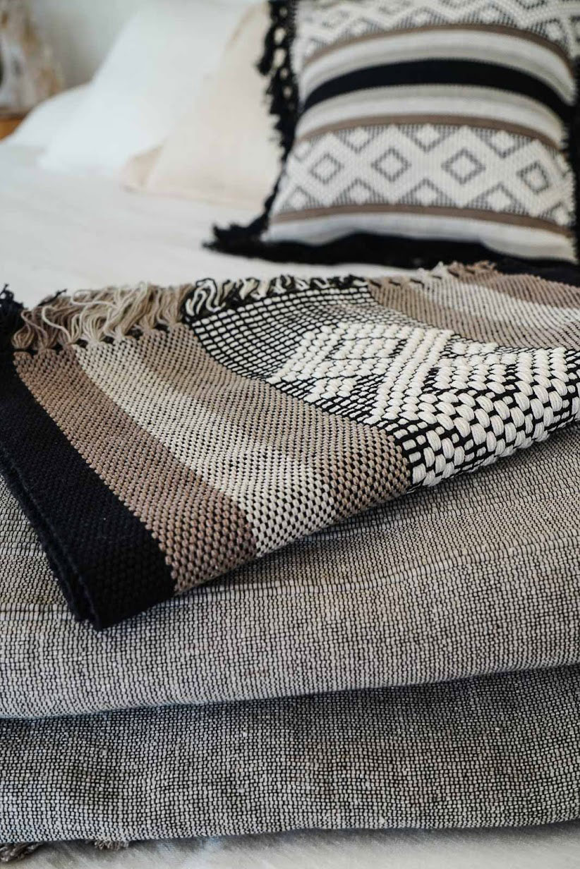 Diamante Cotton Mexican Table Runners | Taupe + Mocha + Black