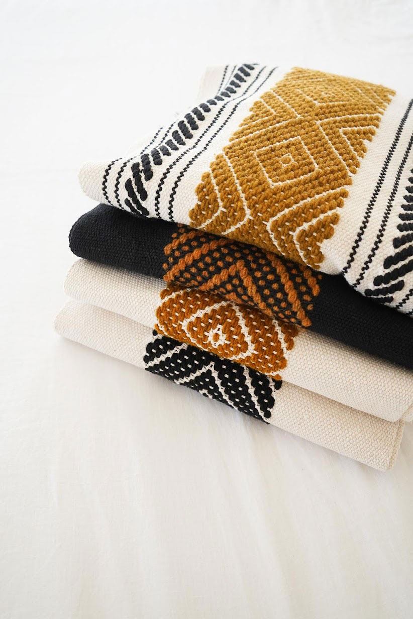 Diamante Wool Table / Bed Runners | Natural + Ochre + Black