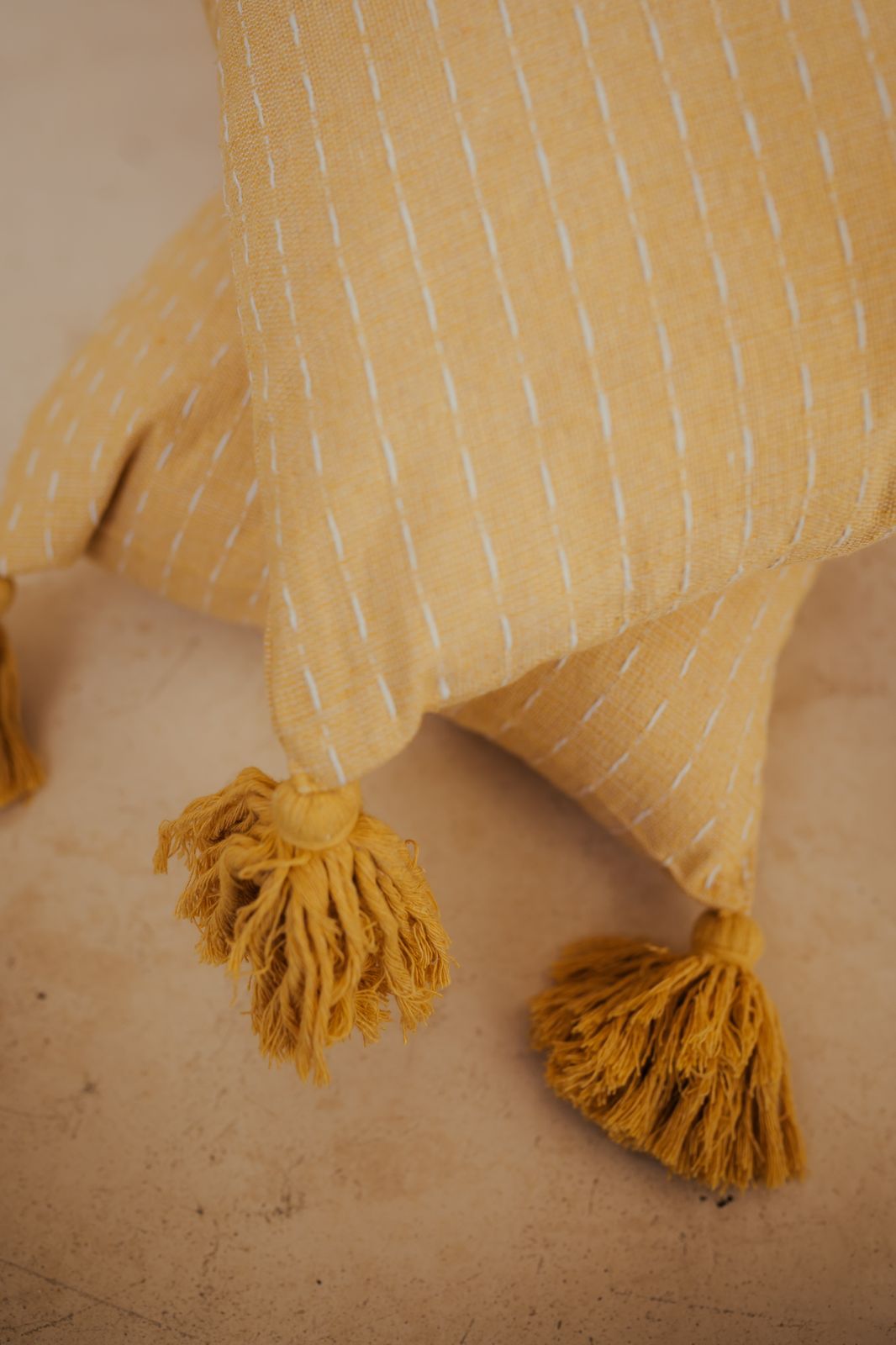 Handmade Cotton Throw Pillow with Tassels | Yellow Ochre