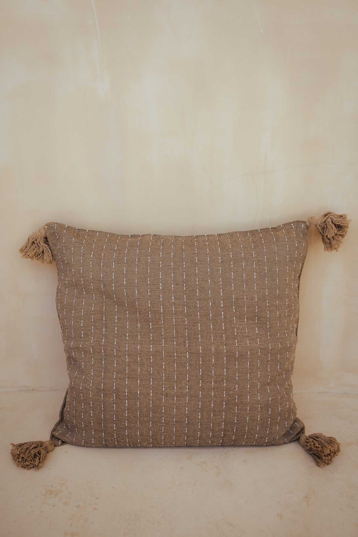 Handmade Cotton Throw Pillow with Tassels | Sage