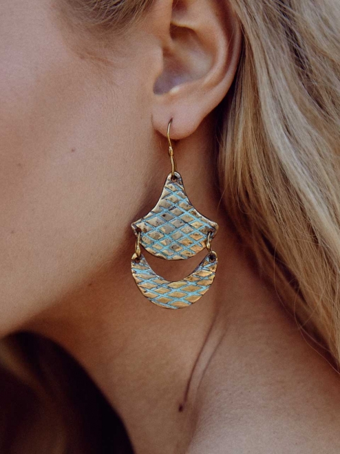 Tlalli Handmade Bronze Earrings | Patterned with Patina Finish
