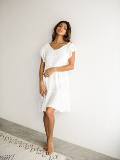 Embroidered White Cotton Moon Dress