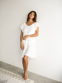 Embroidered White Cotton Moon Dress