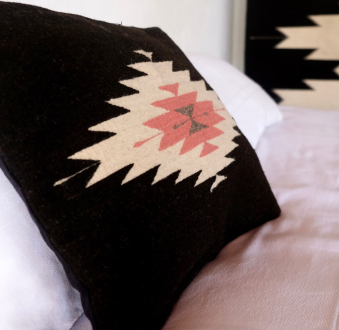 Zapotec Diamond Handmade Cushion | Noir + Desert Rose