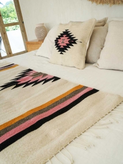 Relampago Mexican Rug | Natural base with Rose + Mustard