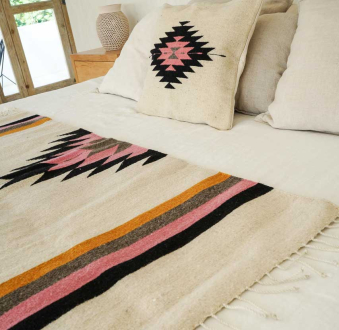 Relampago Mexican Rug | Natural base with Rose + Mustard