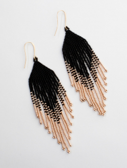 Sayulita Handmade Beaded Earrings | Black and Rose Gold