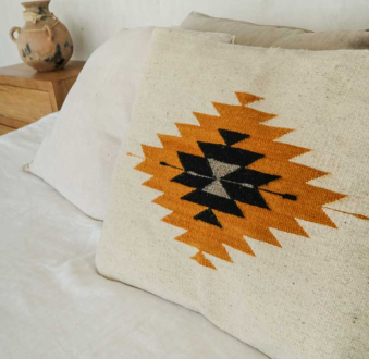 Zapotec Diamond Mexican Pillow | Natural With Mustard + Grey + Black