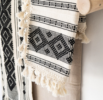 Diamante Cotton Mexican Table Runners | Natural + Black