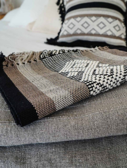 Diamante Cotton Mexican Table Runners | Taupe + Mocha + Black