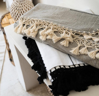 Handwoven Mexican Blanket | White + Black