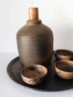 Mexican Black Clay Mezcal Drinking Set | Natural Coffee Stain