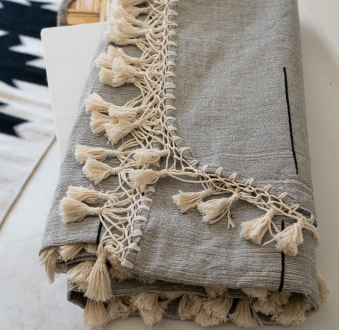 Handwoven Mexican Blanket | grey + natural