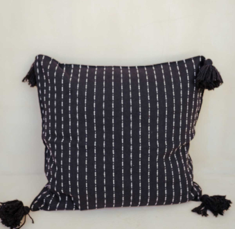 Handmade Cotton Throw Pillow with Tassels | Black