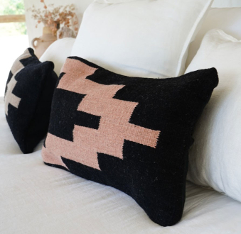 Temple Lumbar Pillow | Black Base with Desert Rose