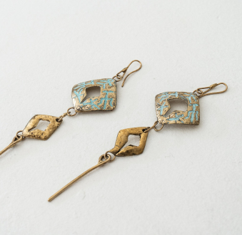 Tonalnan Handmade Bronze Earrings | Patterned with Patina Finish