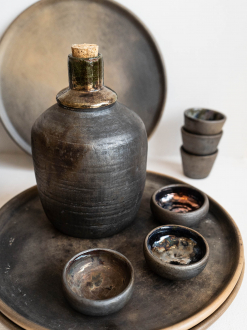 Mexican Black Clay Mezcal Cup Set | Holographic Glassed Finish