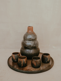 Black Clay Mezcal Cup Set | Barrel with Glassed finish