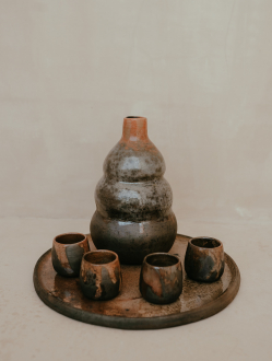 Mexican Mezcal Set | Black Clay Barrel Cups With Glassed Finish